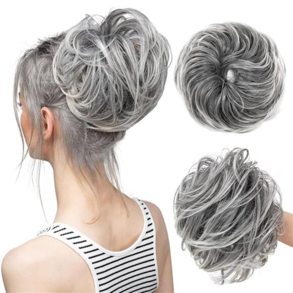 Large Messy Bun Hair Piece Wavy Curly Scrunchies Synthetic Chignon Ponytail - Picture 1 of 5
